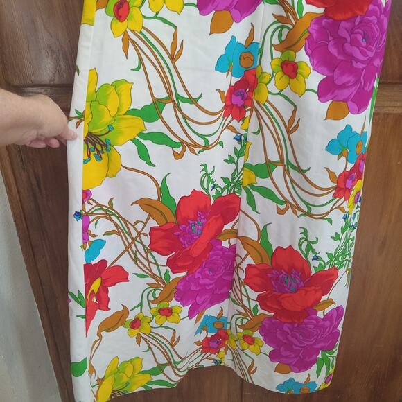 Vintage 1970s Swirl Inc Bright Summer Neon Floral Maxi Dress Large Retro Groovy - Picture 12 of 16